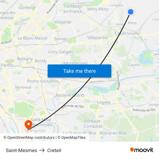 Saint-Mesmes to Creteil map