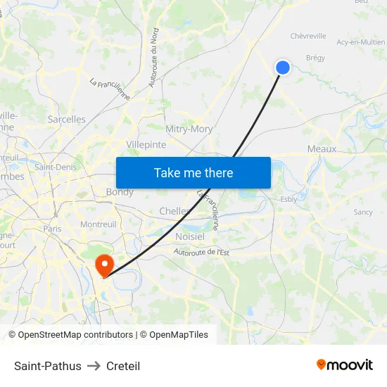 Saint-Pathus to Creteil map