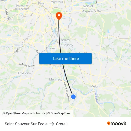 Saint-Sauveur-Sur-Ecole to Creteil map