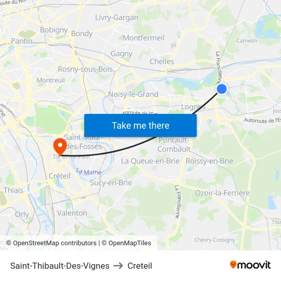 Saint-Thibault-Des-Vignes to Creteil map
