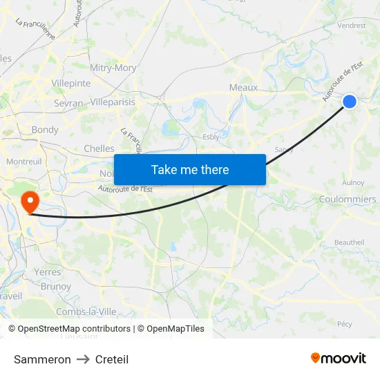 Sammeron to Creteil map