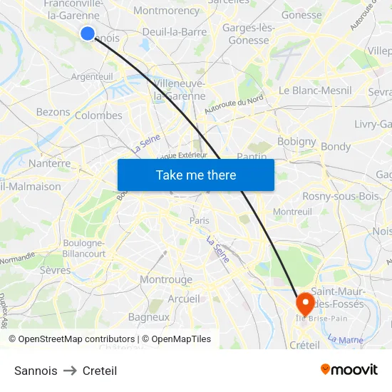 Sannois to Creteil map