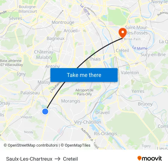 Saulx-Les-Chartreux to Creteil map