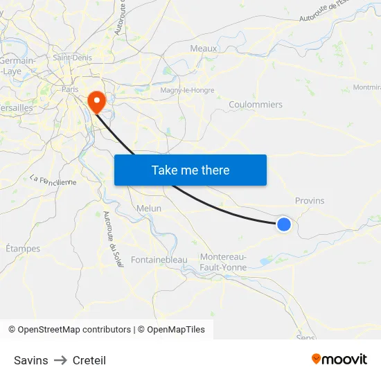 Savins to Creteil map