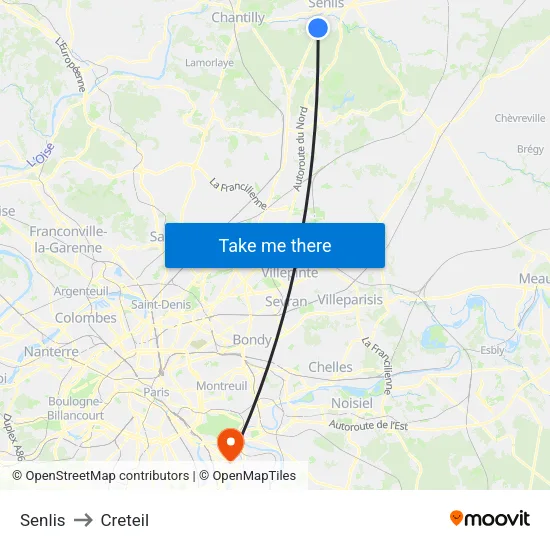 Senlis to Creteil map