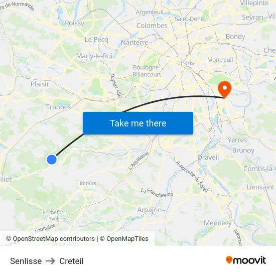 Senlisse to Creteil map
