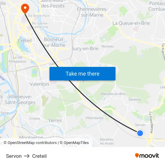 Servon to Creteil map