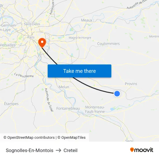 Sognolles-En-Montois to Creteil map