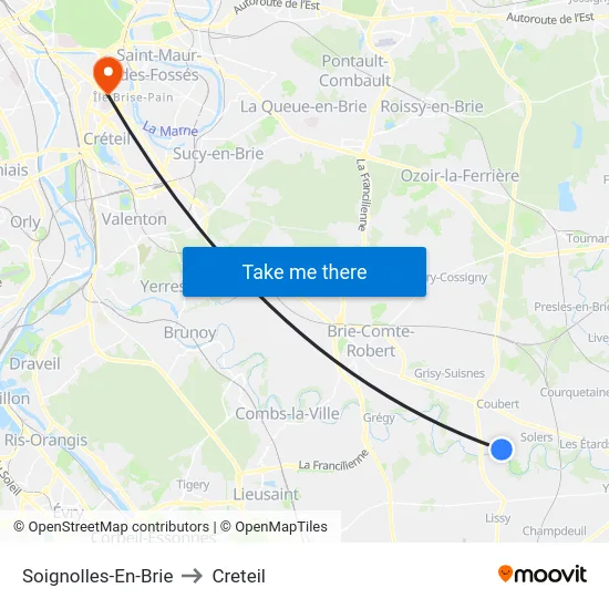 Soignolles-En-Brie to Creteil map