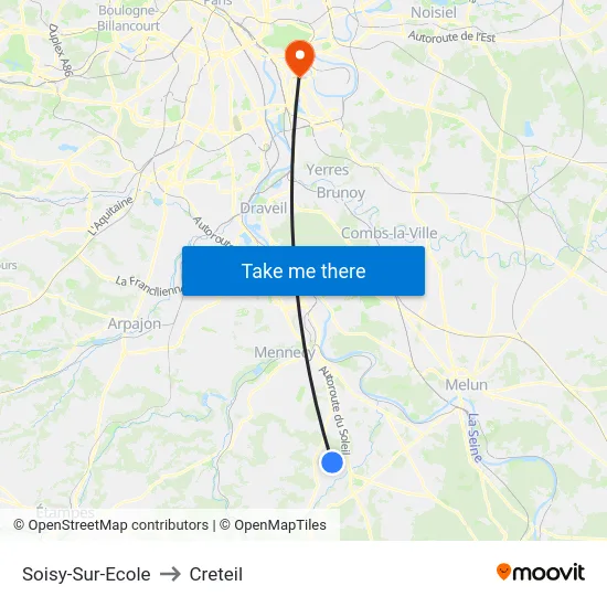 Soisy-Sur-Ecole to Creteil map