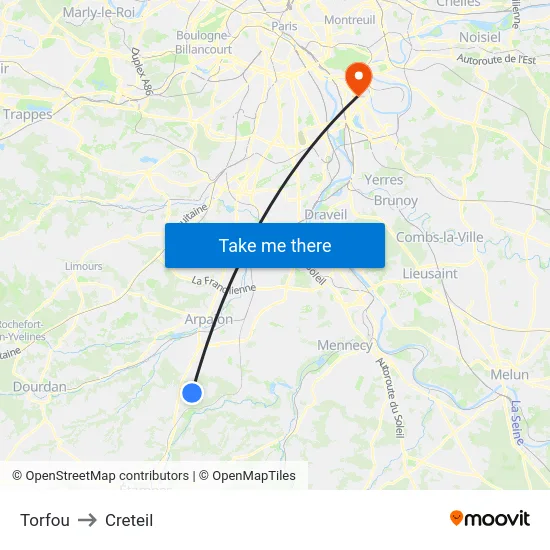 Torfou to Creteil map