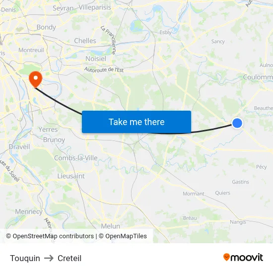 Touquin to Creteil map