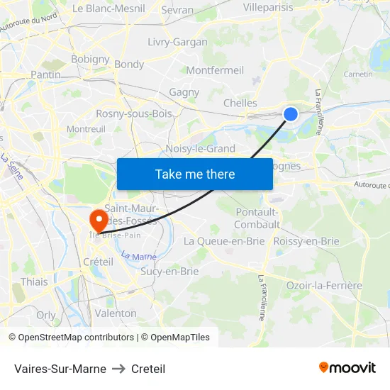 Vaires-Sur-Marne to Creteil map