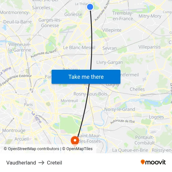 Vaudherland to Creteil map