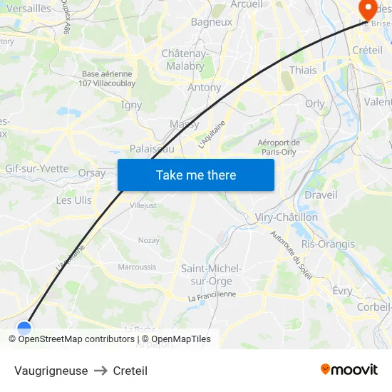 Vaugrigneuse to Creteil map