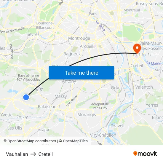 Vauhallan to Creteil map