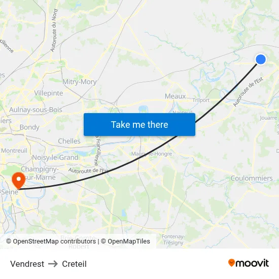 Vendrest to Creteil map