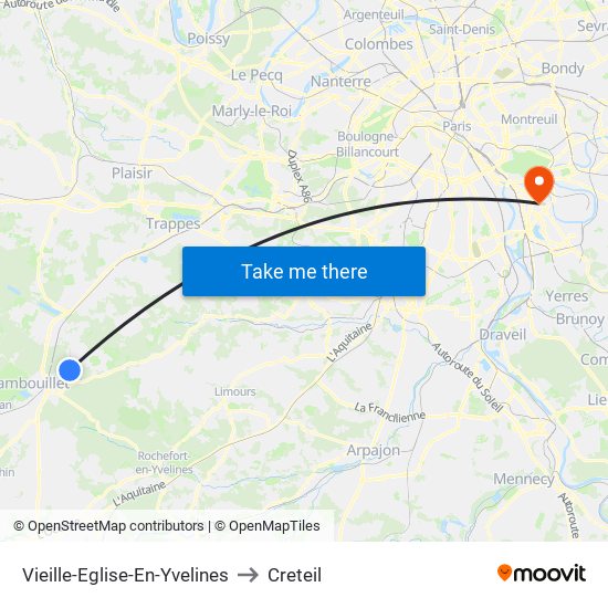 Vieille-Eglise-En-Yvelines to Creteil map