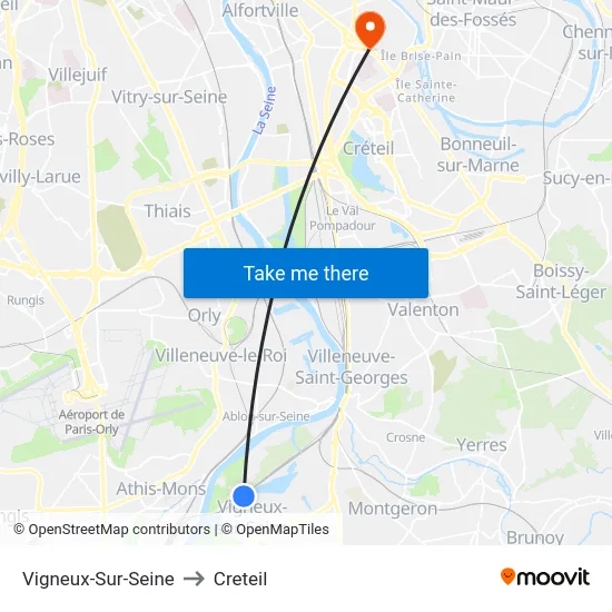 Vigneux-Sur-Seine to Creteil map