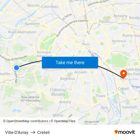 Ville-D'Avray to Creteil map