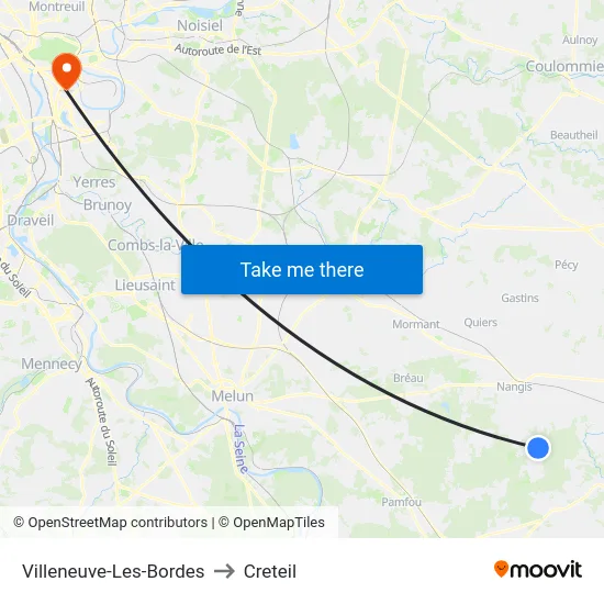 Villeneuve-Les-Bordes to Creteil map