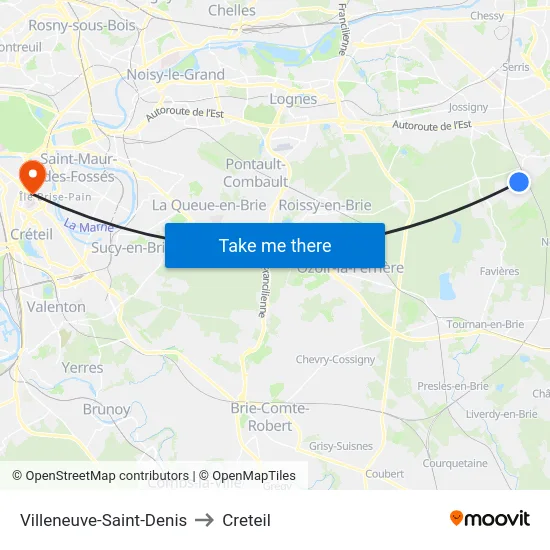 Villeneuve-Saint-Denis to Creteil map