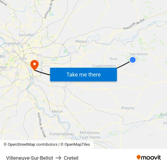 Villeneuve-Sur-Bellot to Creteil map