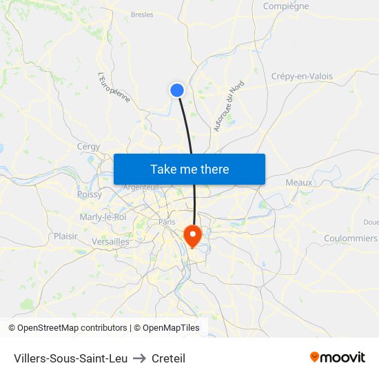 Villers-Sous-Saint-Leu to Creteil map