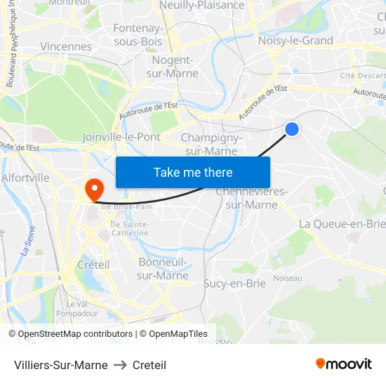 Villiers-Sur-Marne to Creteil map
