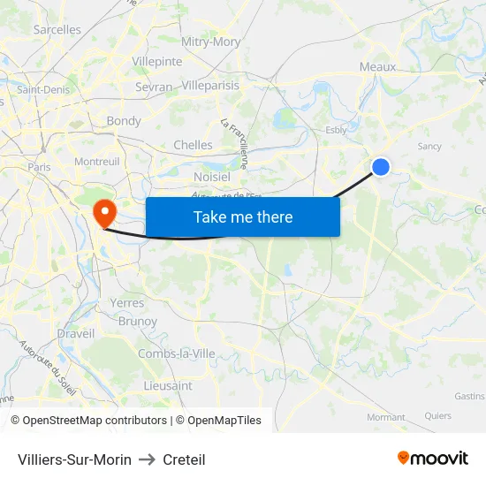 Villiers-Sur-Morin to Creteil map