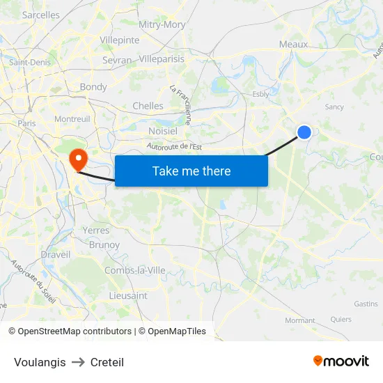 Voulangis to Creteil map