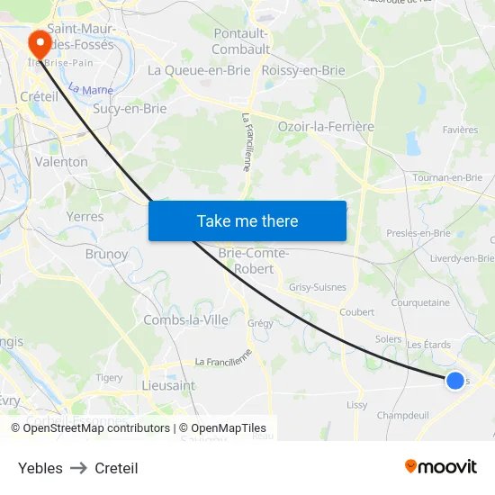 Yebles to Creteil map
