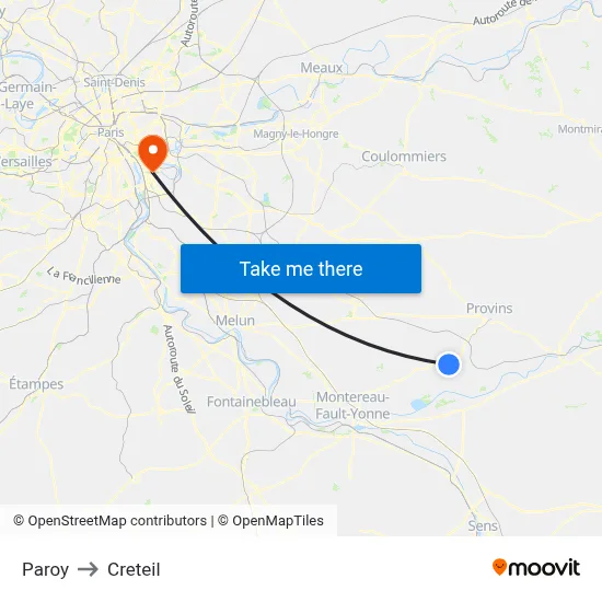 Paroy to Creteil map