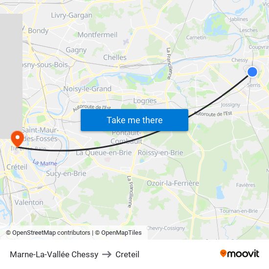 Marne-La-Vallée Chessy to Creteil map