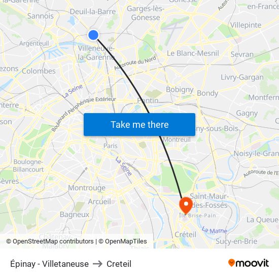 Épinay - Villetaneuse to Creteil map