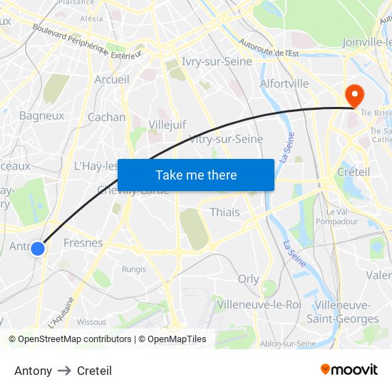 Antony to Creteil map