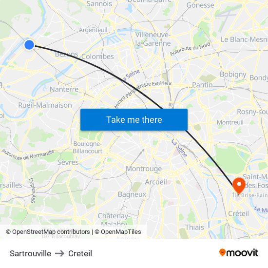 Sartrouville to Creteil map