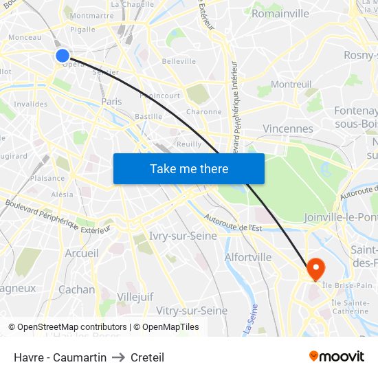 Havre - Caumartin to Creteil map