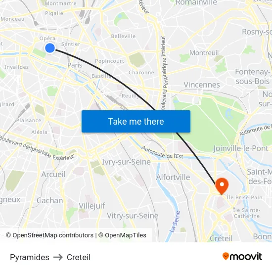 Pyramides to Creteil map
