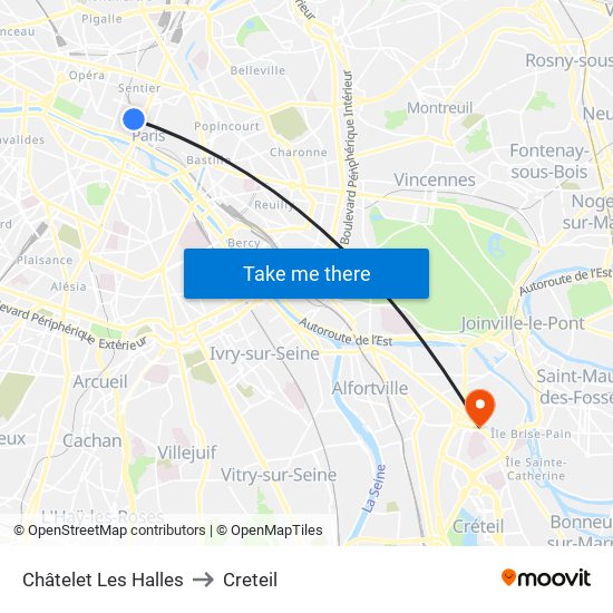 Châtelet Les Halles to Creteil map