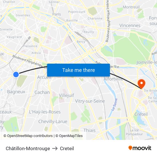 Châtillon-Montrouge to Creteil map