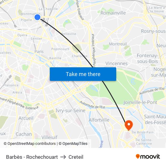 Barbès - Rochechouart to Creteil map