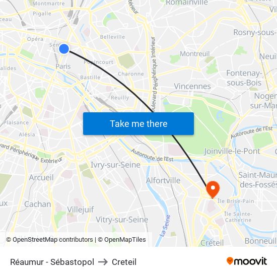 Réaumur - Sébastopol to Creteil map