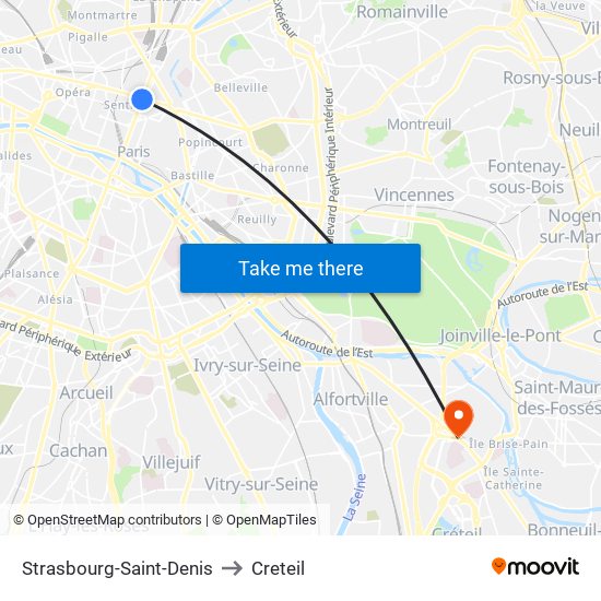 Strasbourg-Saint-Denis to Creteil map