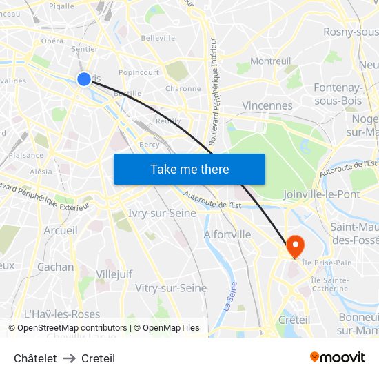 Châtelet to Creteil map