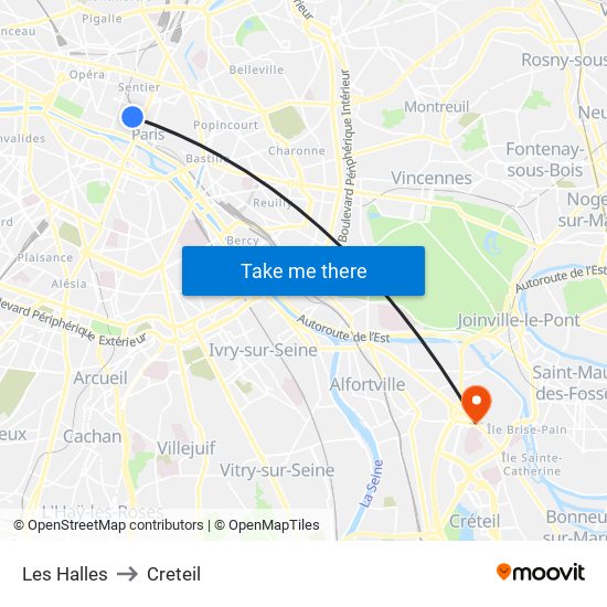 Les Halles to Creteil map