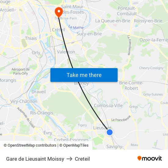 Gare de Lieusaint Moissy to Creteil map