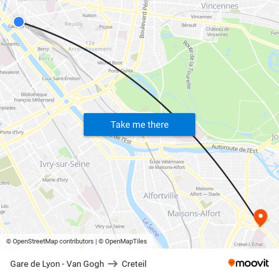Gare de Lyon - Van Gogh to Creteil map