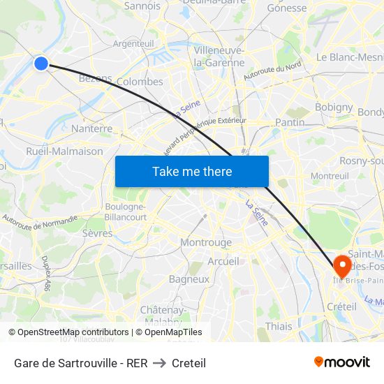 Gare de Sartrouville - RER to Creteil map