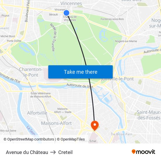 Avenue du Château to Creteil map